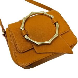 Foley + Corinna Bamboo Handle Crossbody Flap Top Bag Art Deco Statement Boho